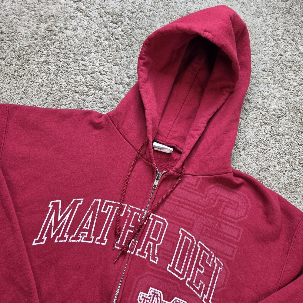 Mater Dei Monarchs Champion Hoodie Mens Large Red Full Zip Hooded Sweater Zip Up